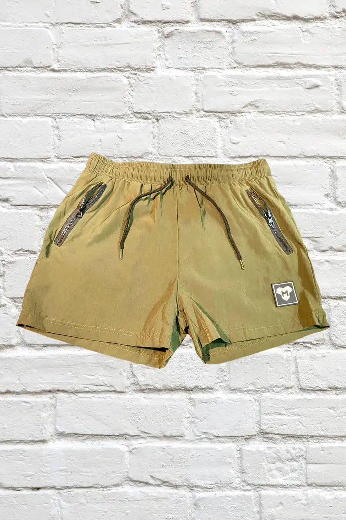 Maskulo Jedd Synther Soft Shorts, Army Green nylon-polyester, zip-pockets, smooth, silky mesh lining, MSH252. Global EU Store.