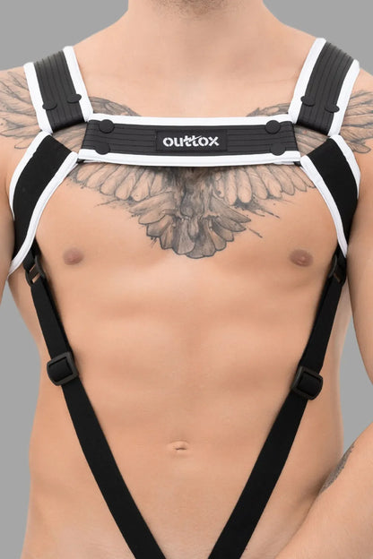 Outtox. Body Harness with Snaps. Black and White