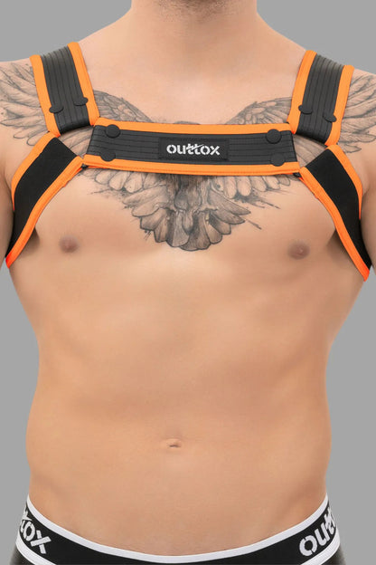 Outtox. Harnais Bulldog avec boutons-pression. Noir et orange