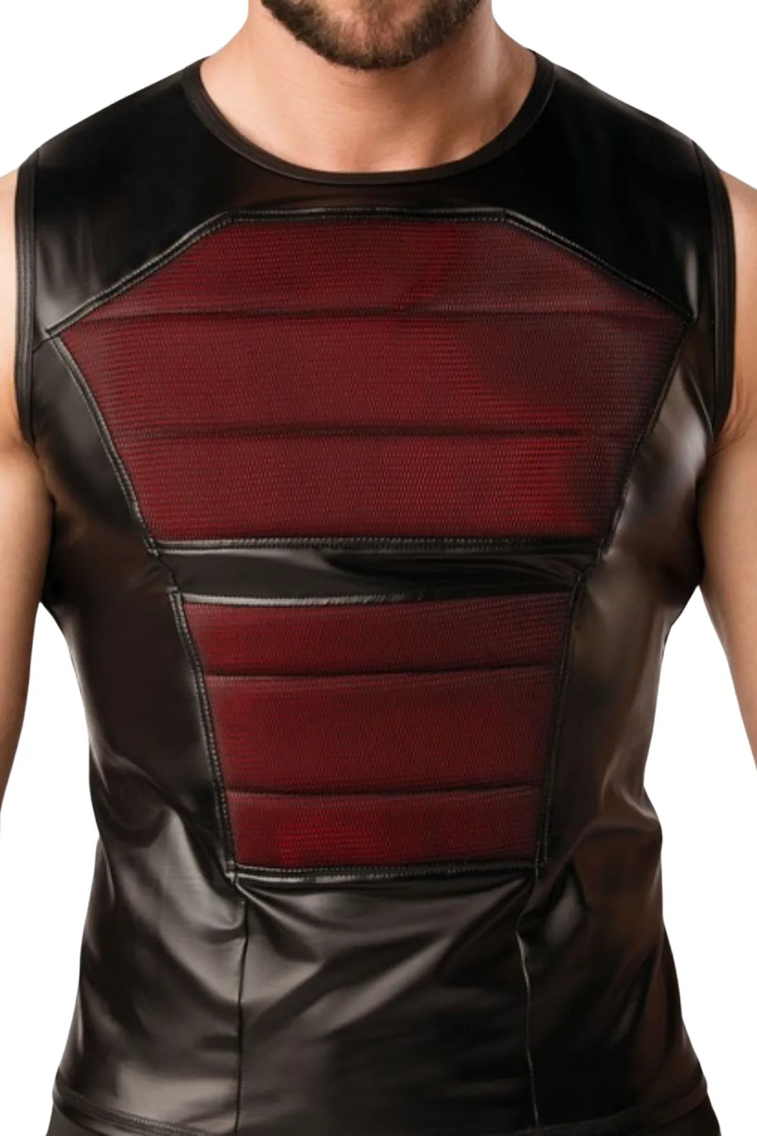 Blindado. Color-bajo. Camiseta sin mangas para hombre. Almohadillas delanteras. Negro+Rojo