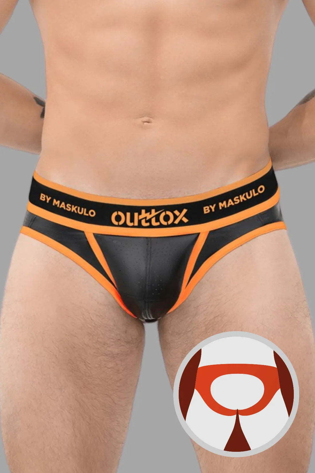 Outtox. Slip arrière ouvert avec Snap Codpiece. Orange &