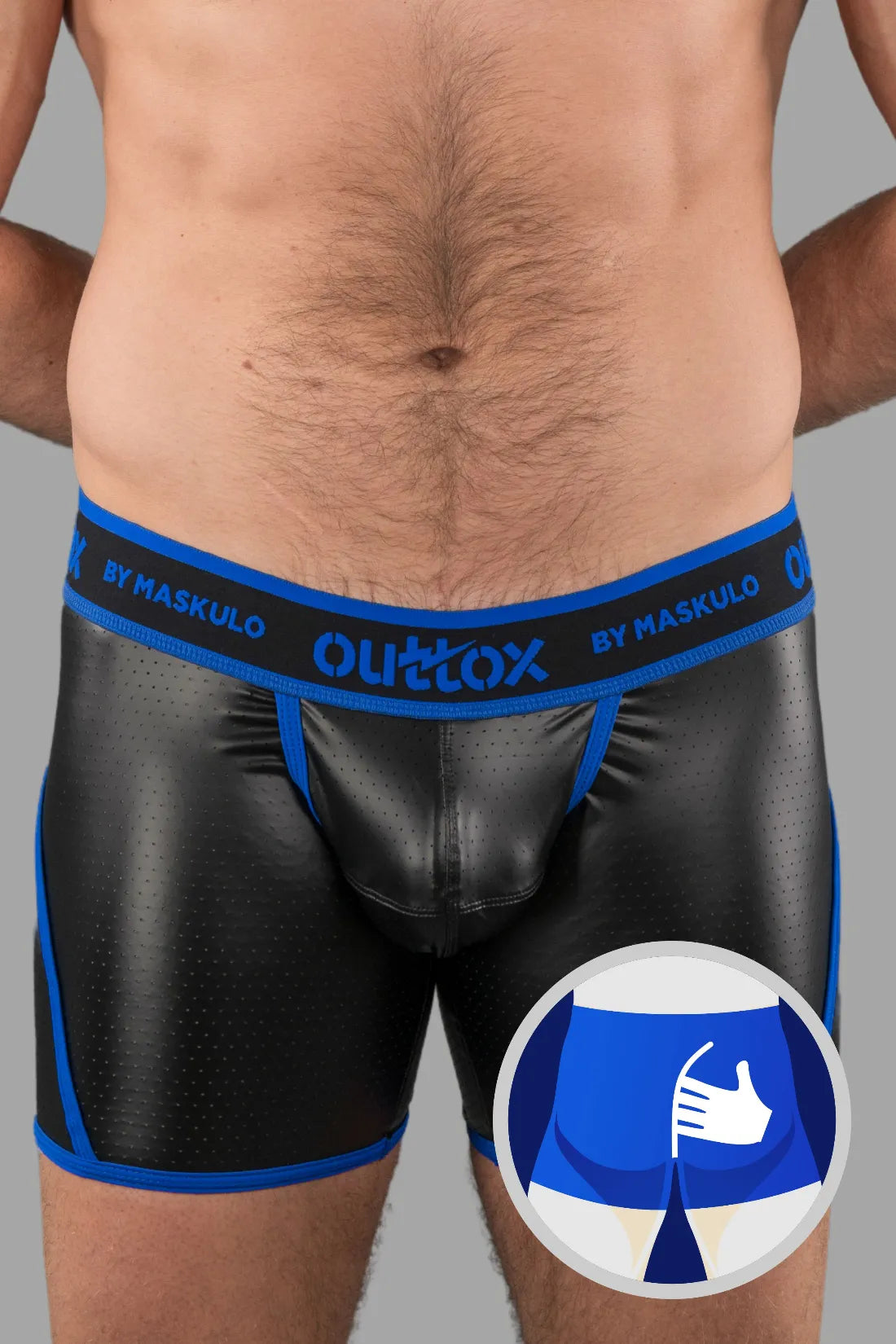 Outtox. Gewickelte Shorts mit Druckknopfverschluss. Blau