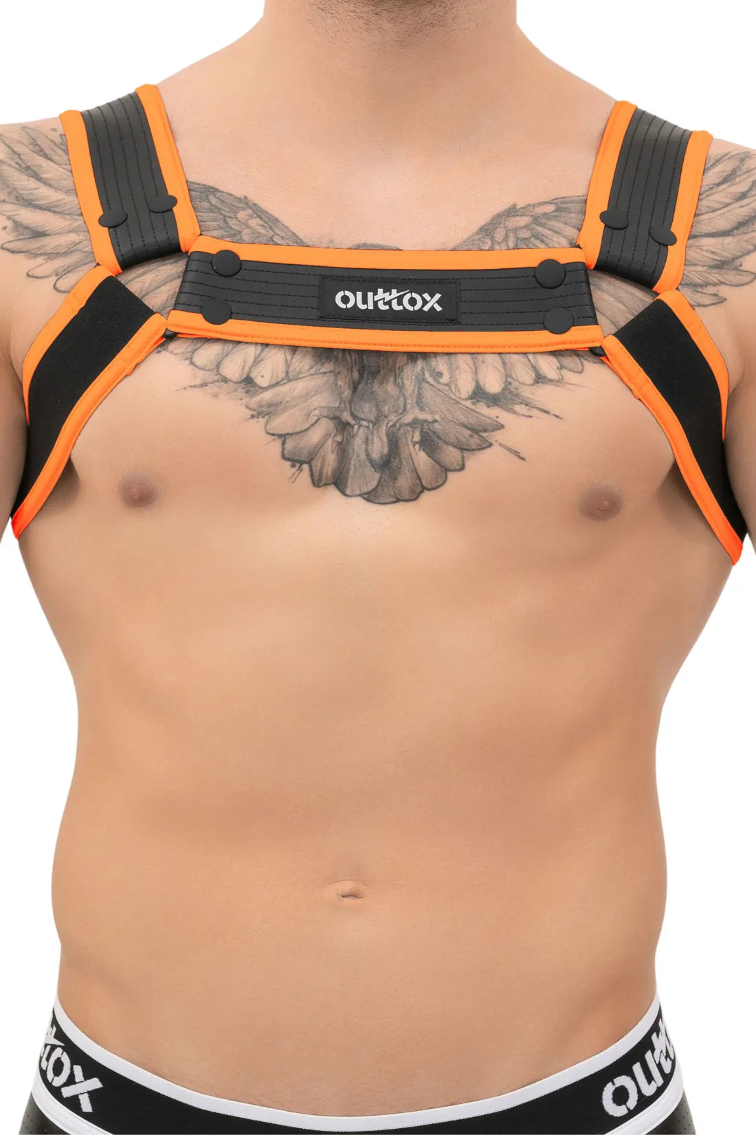 Outtox. Harnais Bulldog avec boutons-pression. Noir et orange