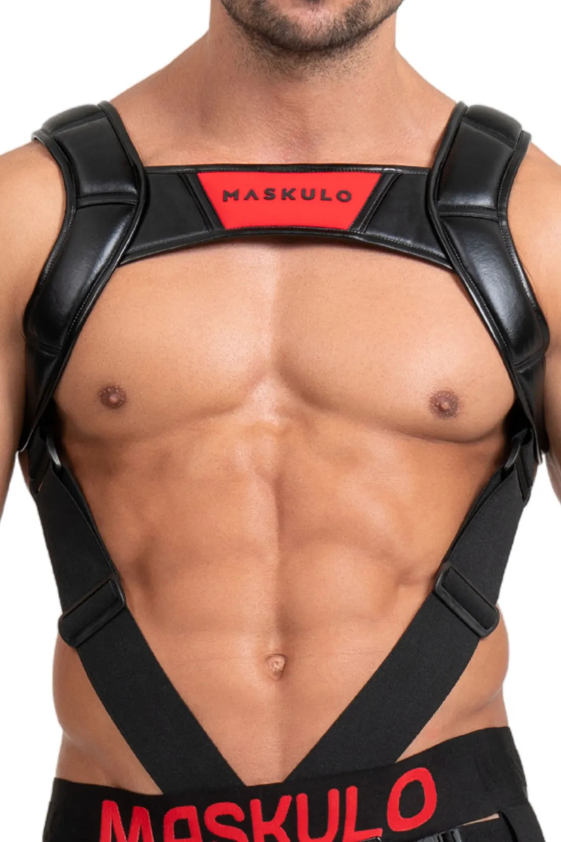 Body Harness mit Push-up Effekt. Schwarz und Rot