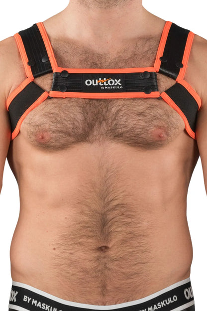 Outtox. Bulldog Harness with Snaps. Black and Orange