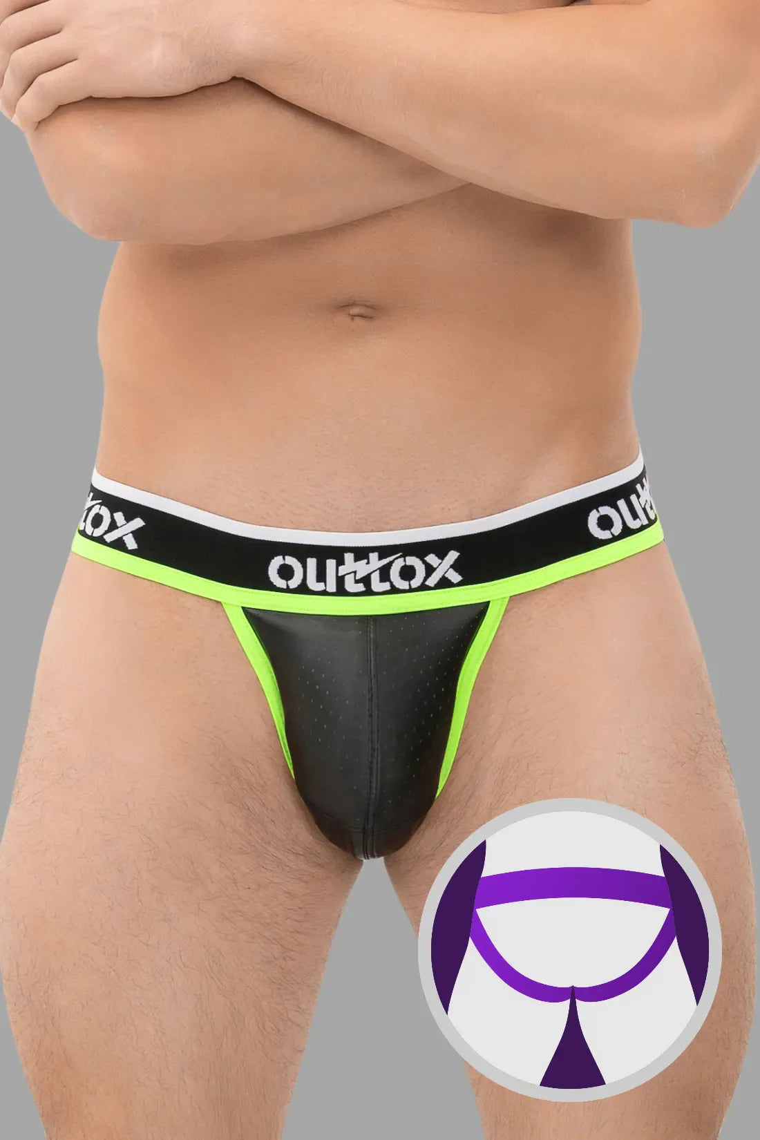 Outtox. Jock met snap-codpiece. Zwart+Groen &