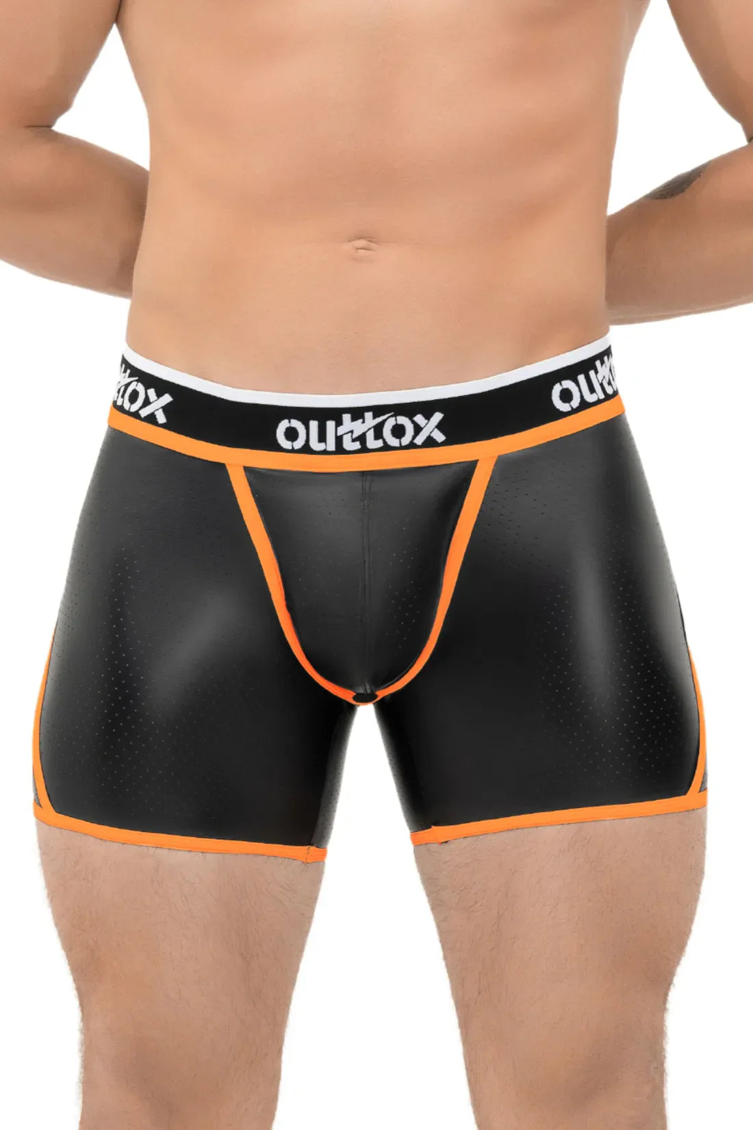 Outtox. Open Rear Shorts with Snap Codpiece. Orange &