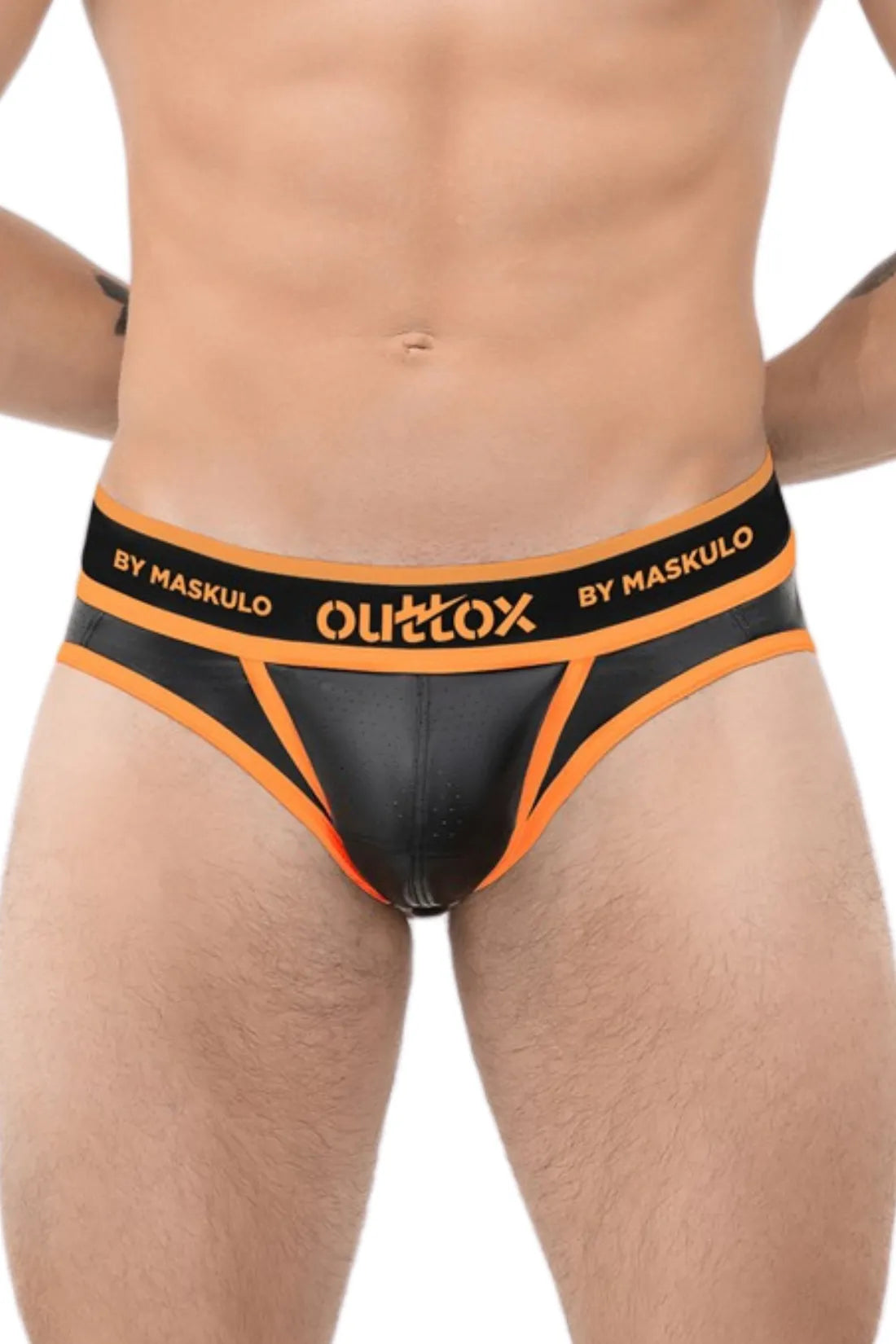 Outtox. Open Rear Briefs with Snap Codpiece. Orange &