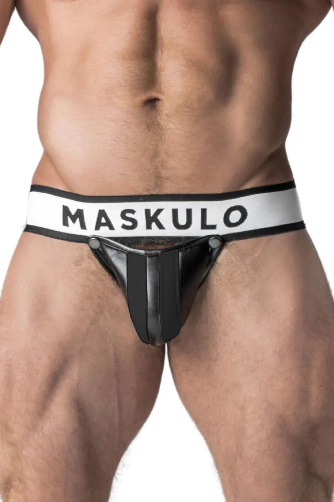 Armé. Jockstrap pour homme. Braguette amovible. Noir et blanc