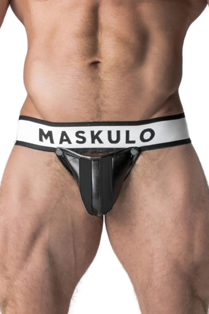 Armé. Jockstrap pour homme. Braguette amovible. Noir et blanc