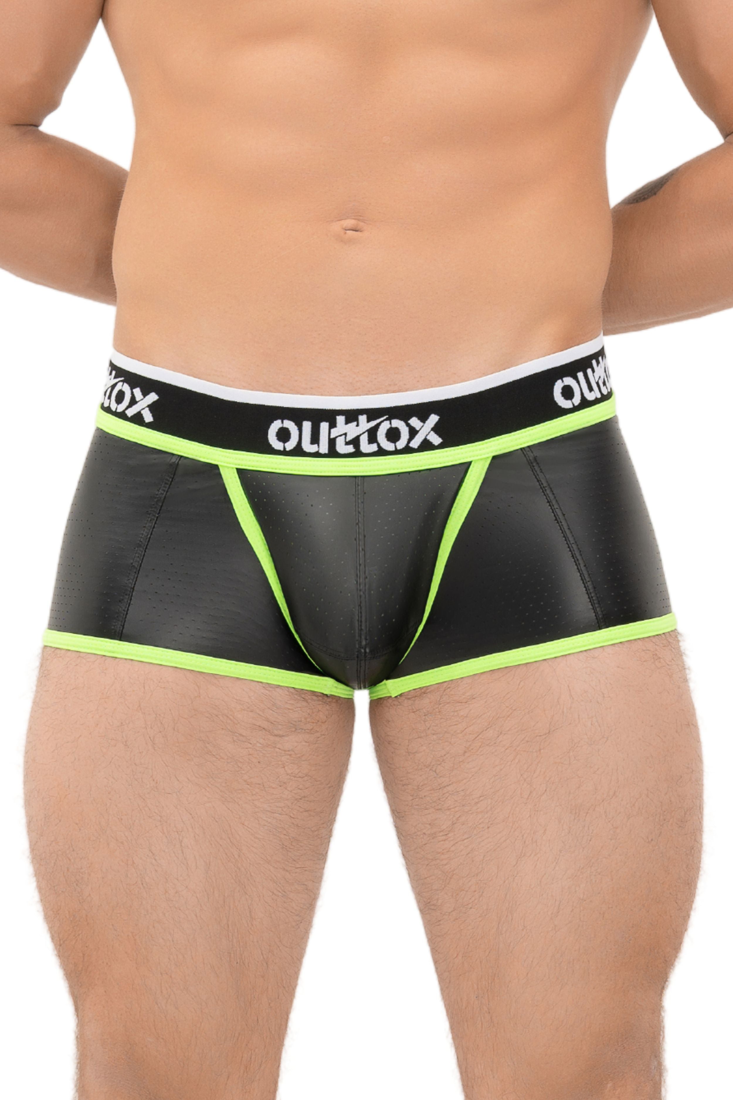 Outtox. Pantalones cortos traseros envueltos con bragueta a presión. Negro+Verde &