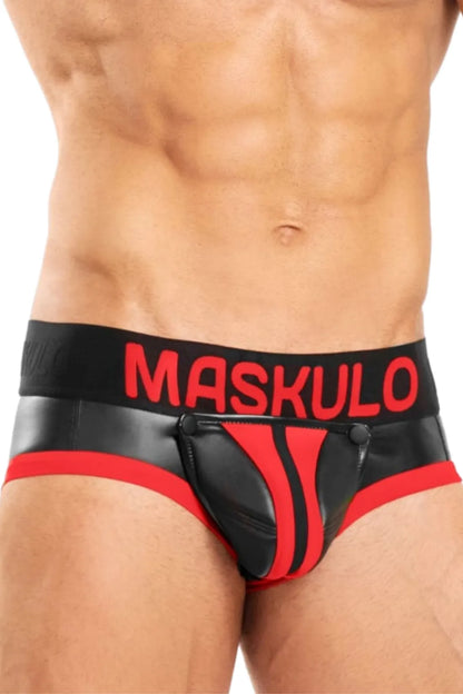 Basic Briefs with Pouch Snap. Black and Red