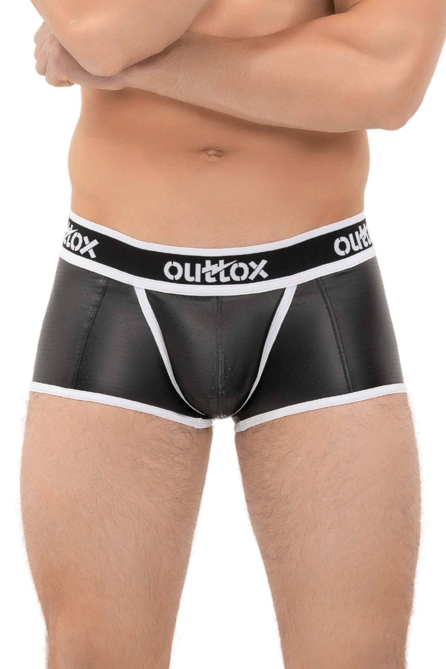 Outtox. Pantalones cortos traseros envueltos con bragueta a presión. Negro+Blanco