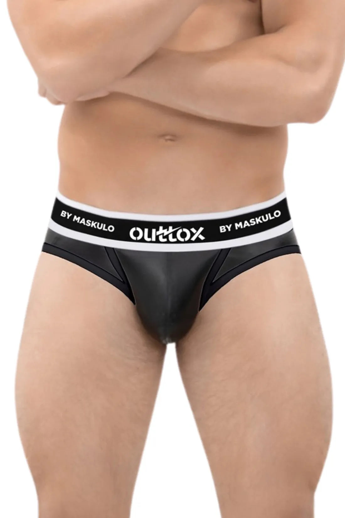 Outtox. Wrapped Rear Briefs with Snap Codpiece. Black