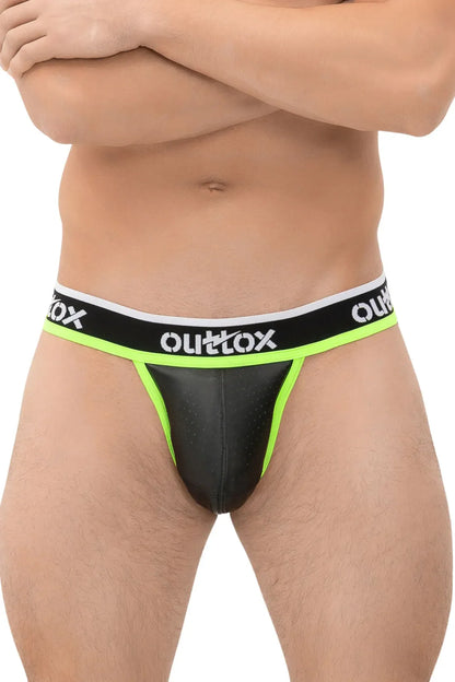 Outtox. Jock met snap-codpiece. Zwart+Groen &