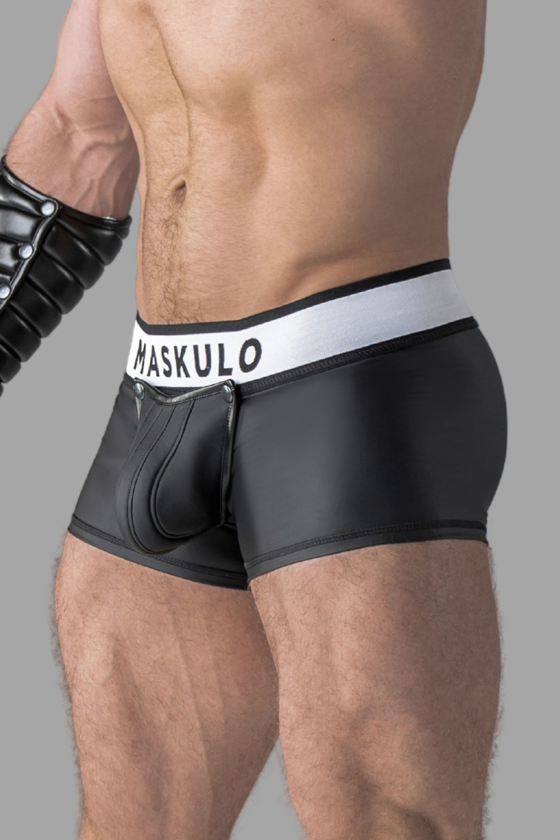 Armored. Rubber Look Trunk Shorts. Detachable Pouch. Black