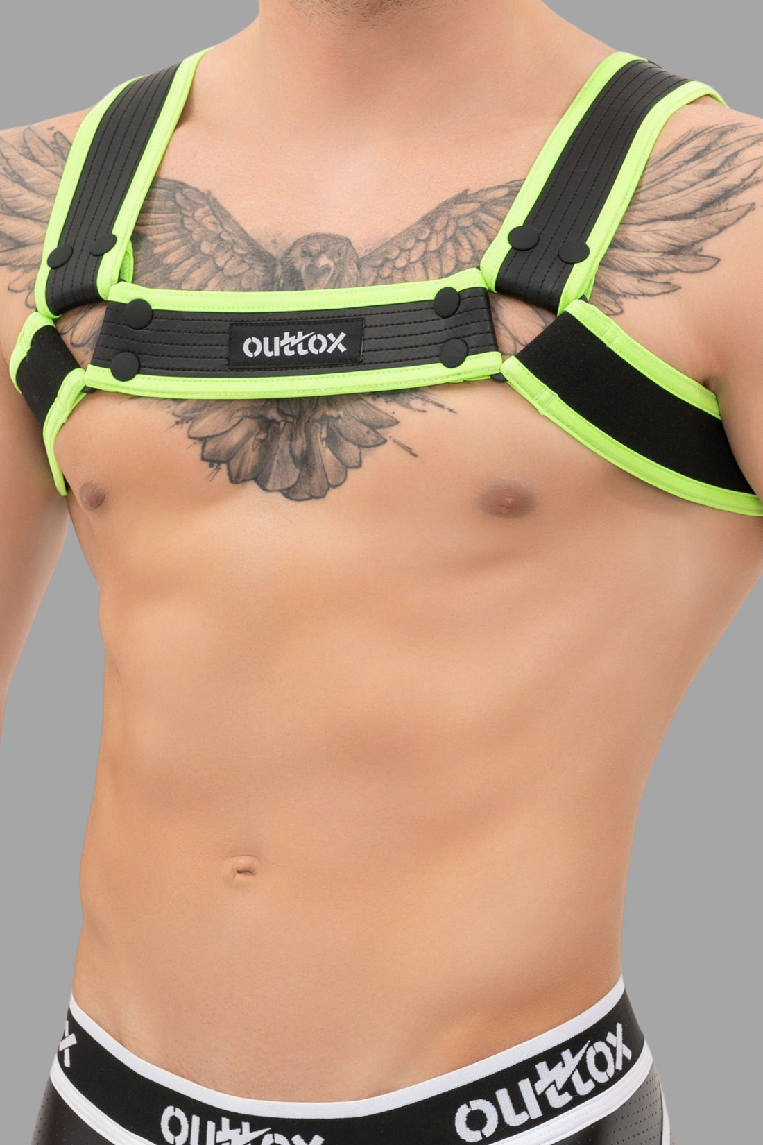 Outtox. Bulldog Harness with Snaps. Black+Green &