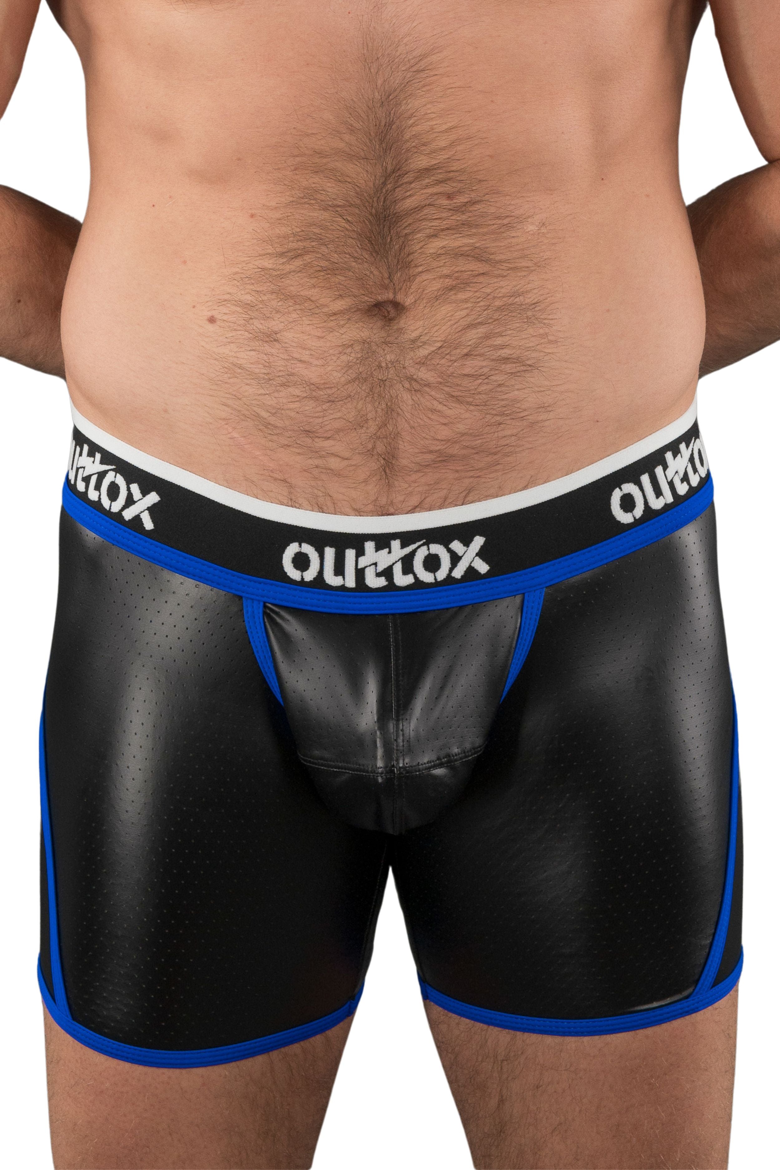 Outtox. Pantalones cortos traseros abiertos con bragueta a presión. Negro+Azul &