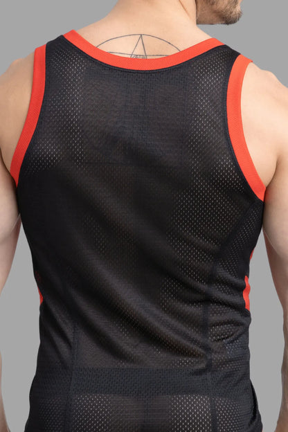 Schedela. Mesh-tanktop. Zwart+Rood