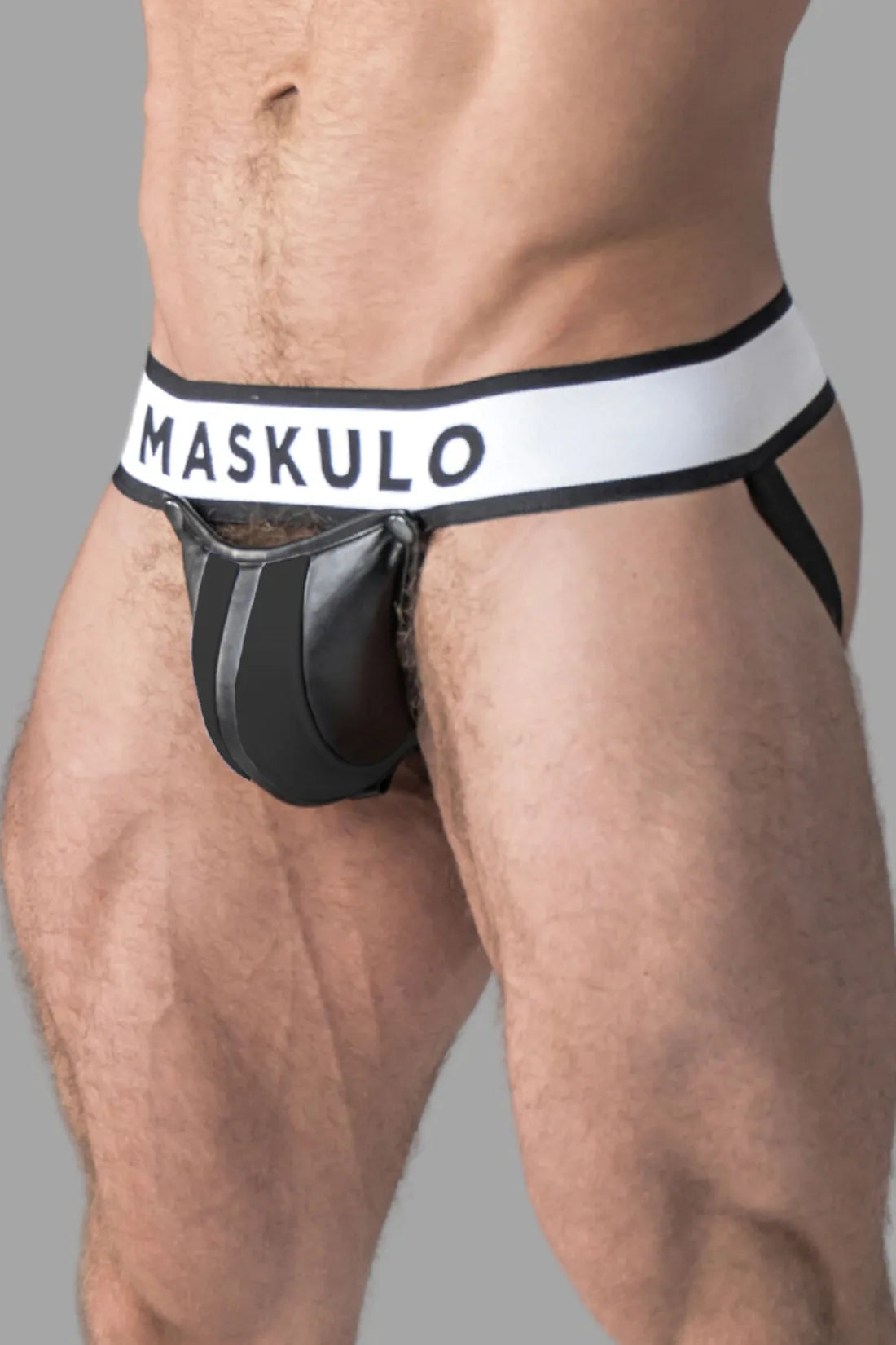 Armé. Jockstrap pour homme. Braguette amovible. Noir et blanc