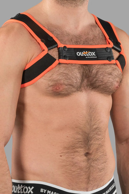 Outtox. Harnais Bulldog avec boutons-pression. Noir et orange