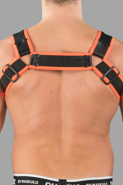 Outtox. Bulldog Harness with Snaps. Black and Orange