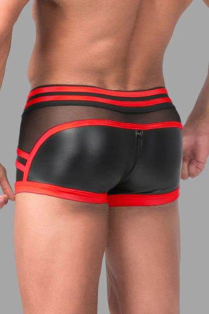 Youngero Generation Y. Herren-Shorts. Codpiece. Reißverschluss hinten. Schwarz und Rot