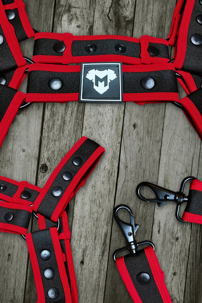 Riven Hexguard. Neoprene Body Harness. Black + Red