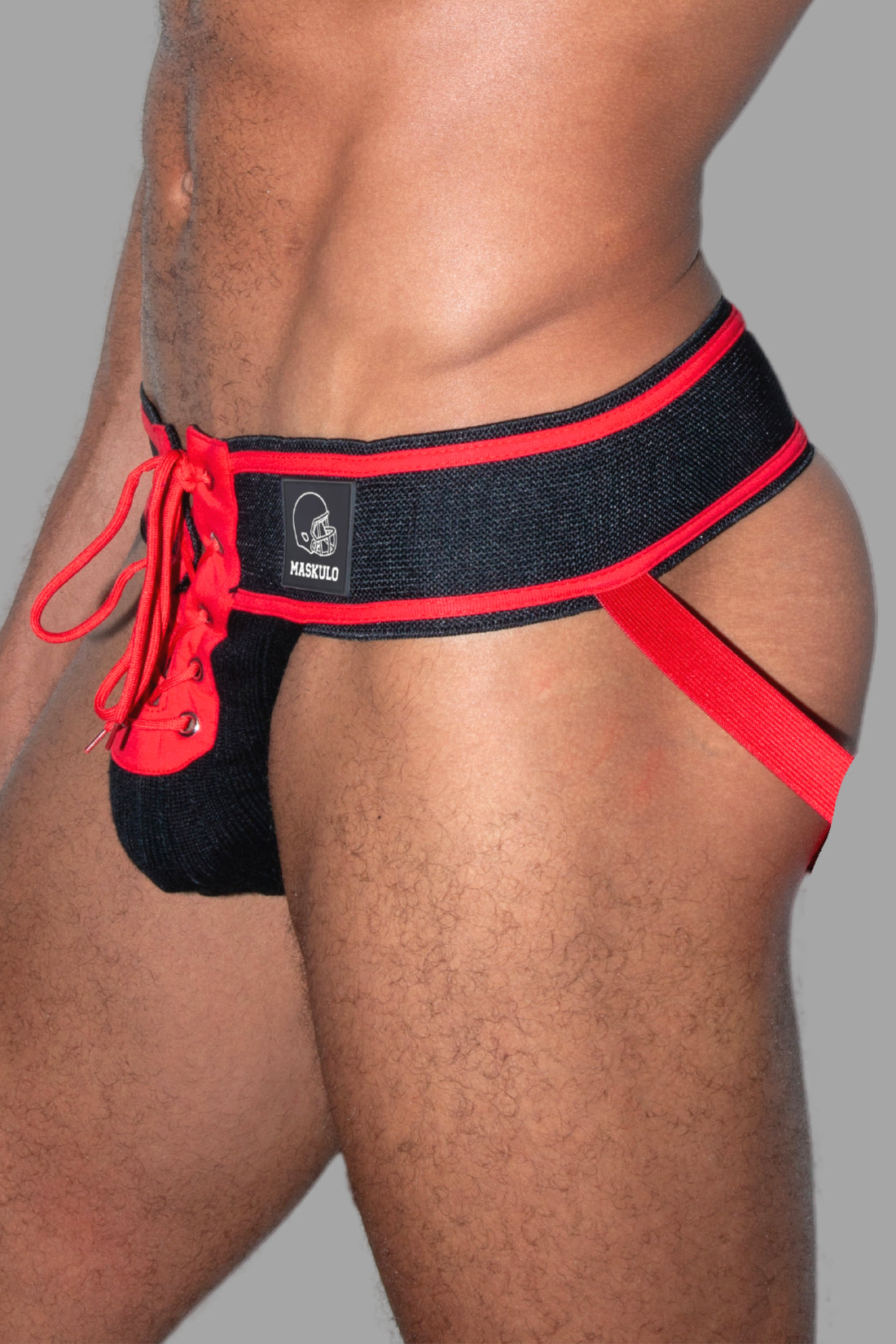 Jett Gridd-Iron, Jockstrap de Fútbol Americano. Negro + Rojo