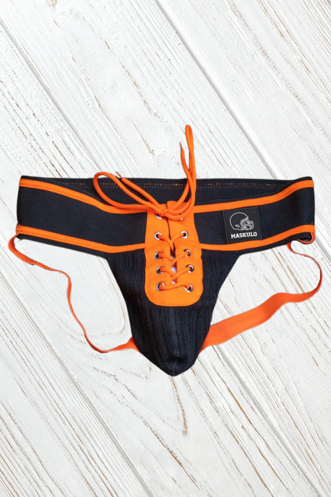 Matt Gridd-Iron, Jockstrap de Fútbol Americano. Negro + Naranja