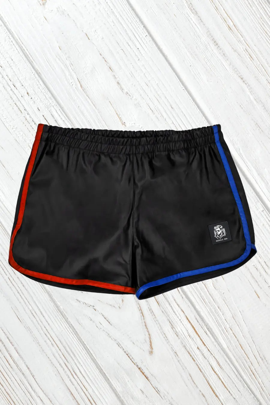 Luis Powern thick PU leather shorts. Black + Red + Blue