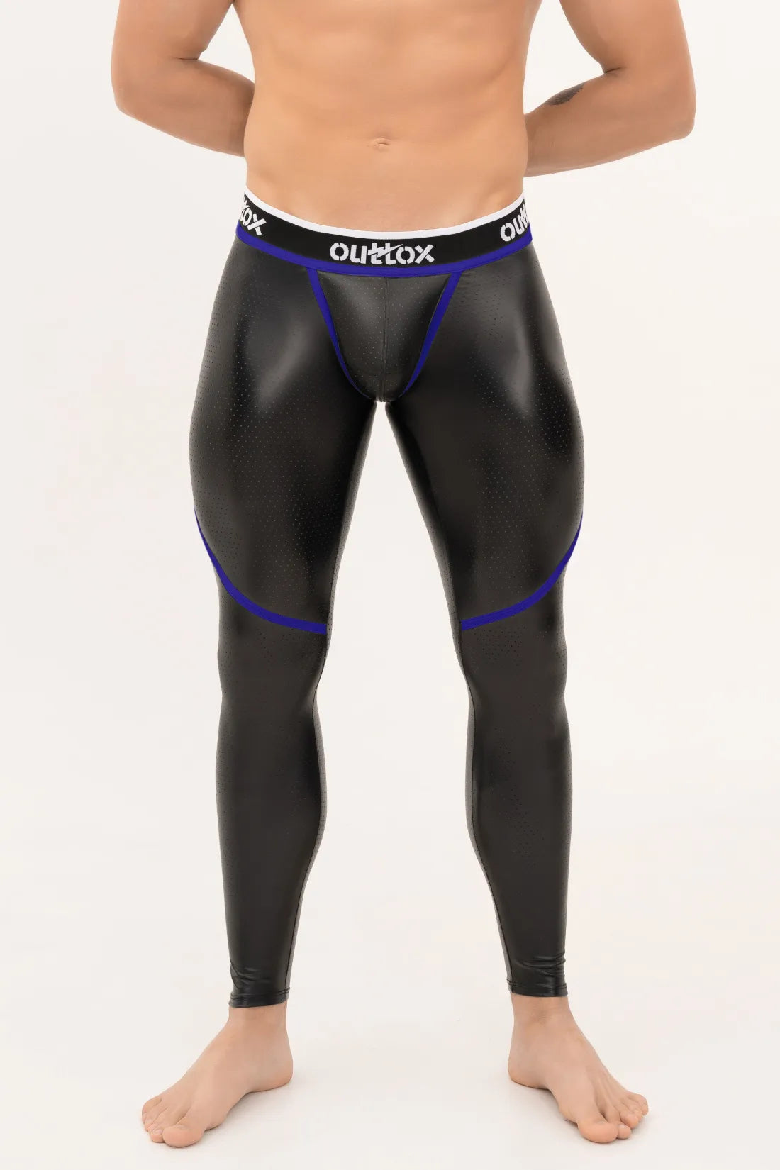 Outtox. Legging met rits aan de achterkant en drukknoopsluiting. Zwart+Blauw &