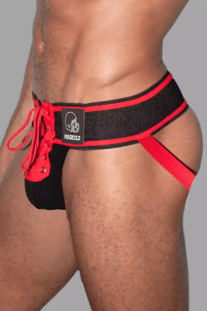 Jett Gridd - Iron, American Football Jockstrap. Black + Red - Maskulo - MJS188 - Y1 - Maskulo Global (EU) Store