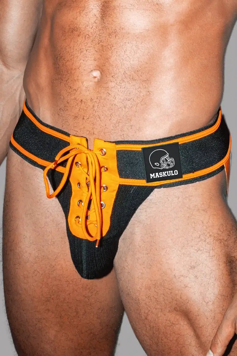 Matt Gridd - Iron, American Football Jockstrap. Black + Orange - Maskulo - MJS203 - Y1 - Maskulo Global (EU) Store