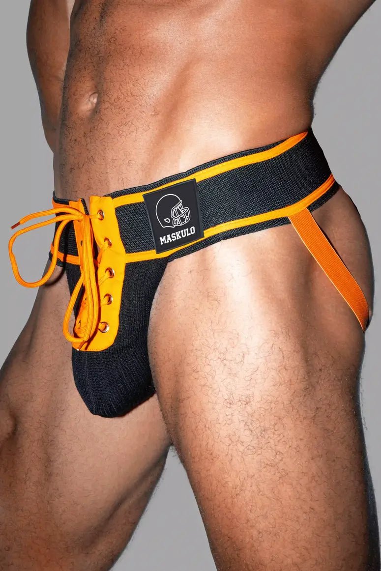 Matt Gridd - Iron, American Football Jockstrap. Black + Orange - Maskulo - MJS203 - Y1 - Maskulo Global (EU) Store