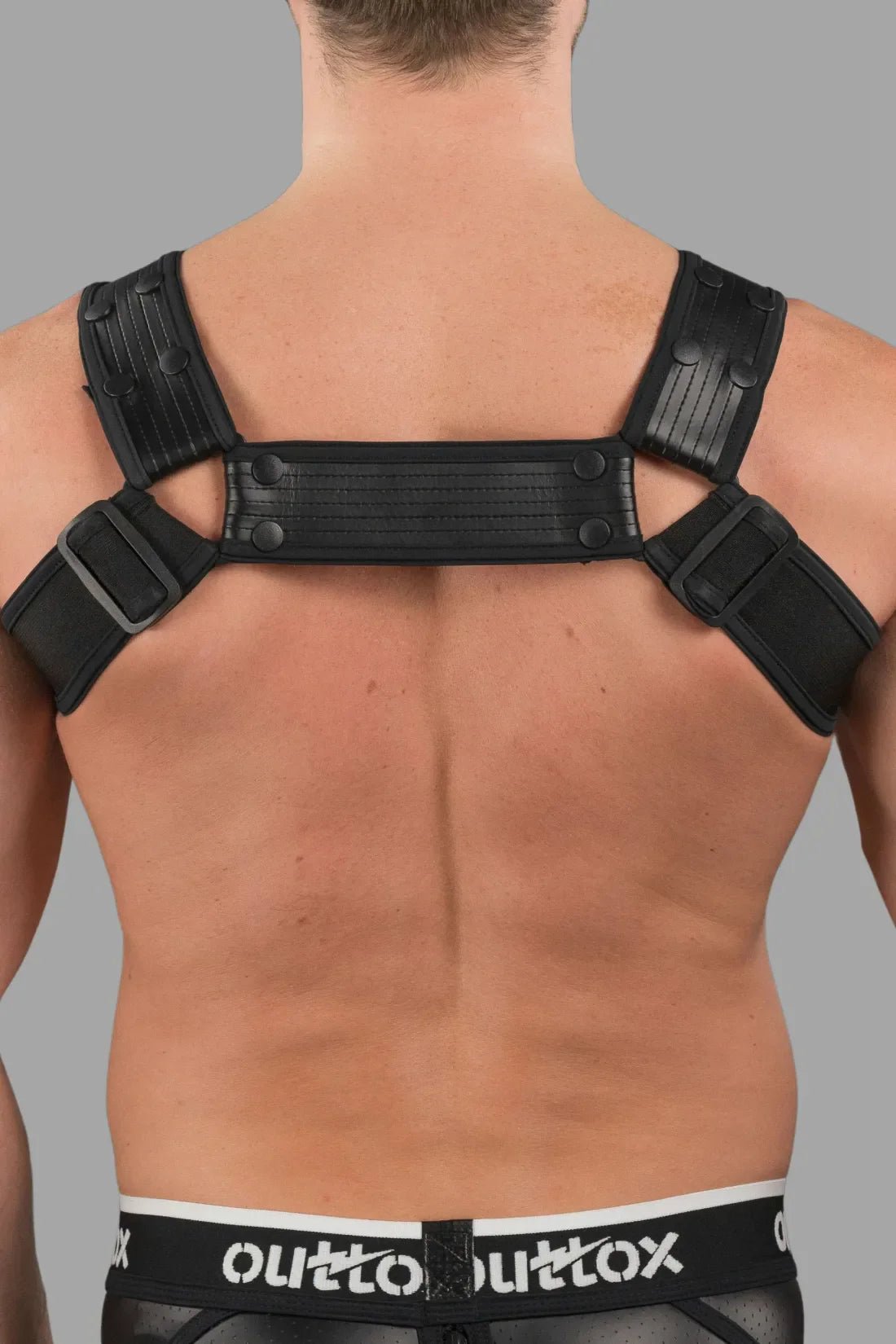 Outtox by Maskulo Bulldog Harness with Snaps in Black, size XL. Stylish men&