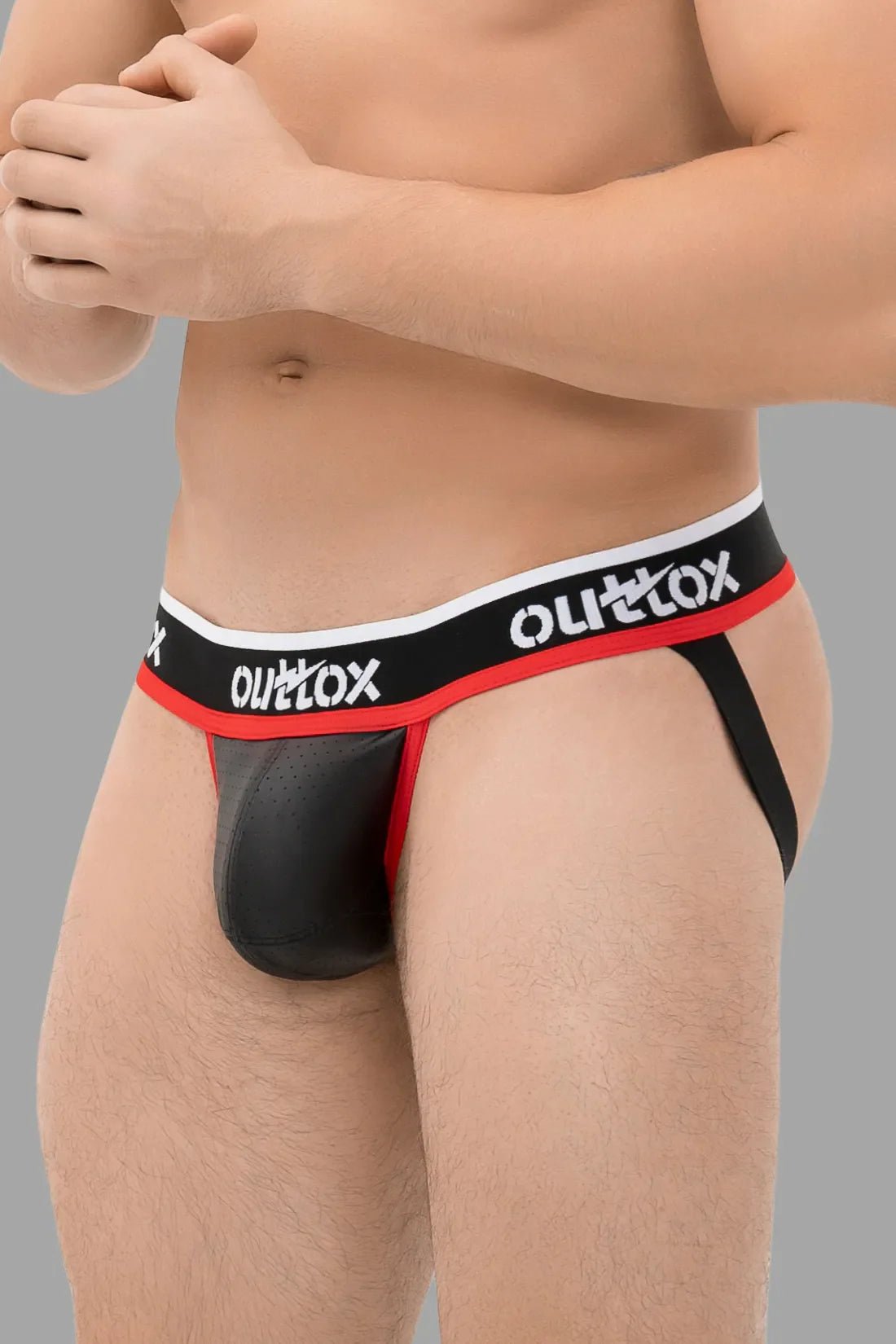 Outtox. Jock with Snap Codpiece. Black and Red - Outtox - XJS102 - Y3 - Maskulo Global (EU) Store