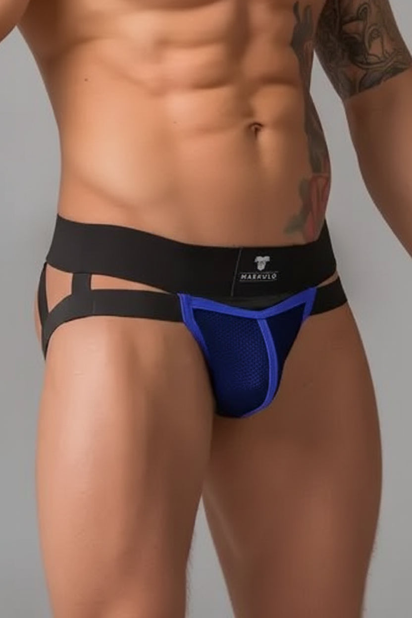 Youngero. Jockstrap. Mesh Codpiece. Blue Royal + Black - Maskulo - MJS165-Y1 - Maskulo EU Global Online Store