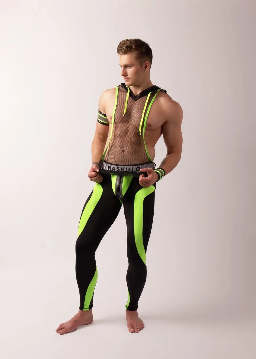 Youngero. Leggings, zippered rear. Codpiece. Green Neon - Maskulo - MLG159-Y1 - Maskulo EU Global Online Store